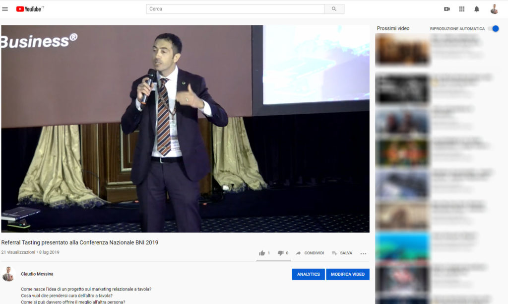 Referral Tasting - Claudio Messina - Video YouTube a Baveno BNI 2019