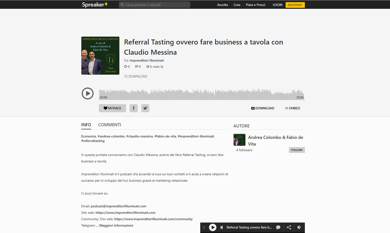 Referral Tasting - Claudio Messina - Podcast di Imprenditori Illuminati su Referral Tasting