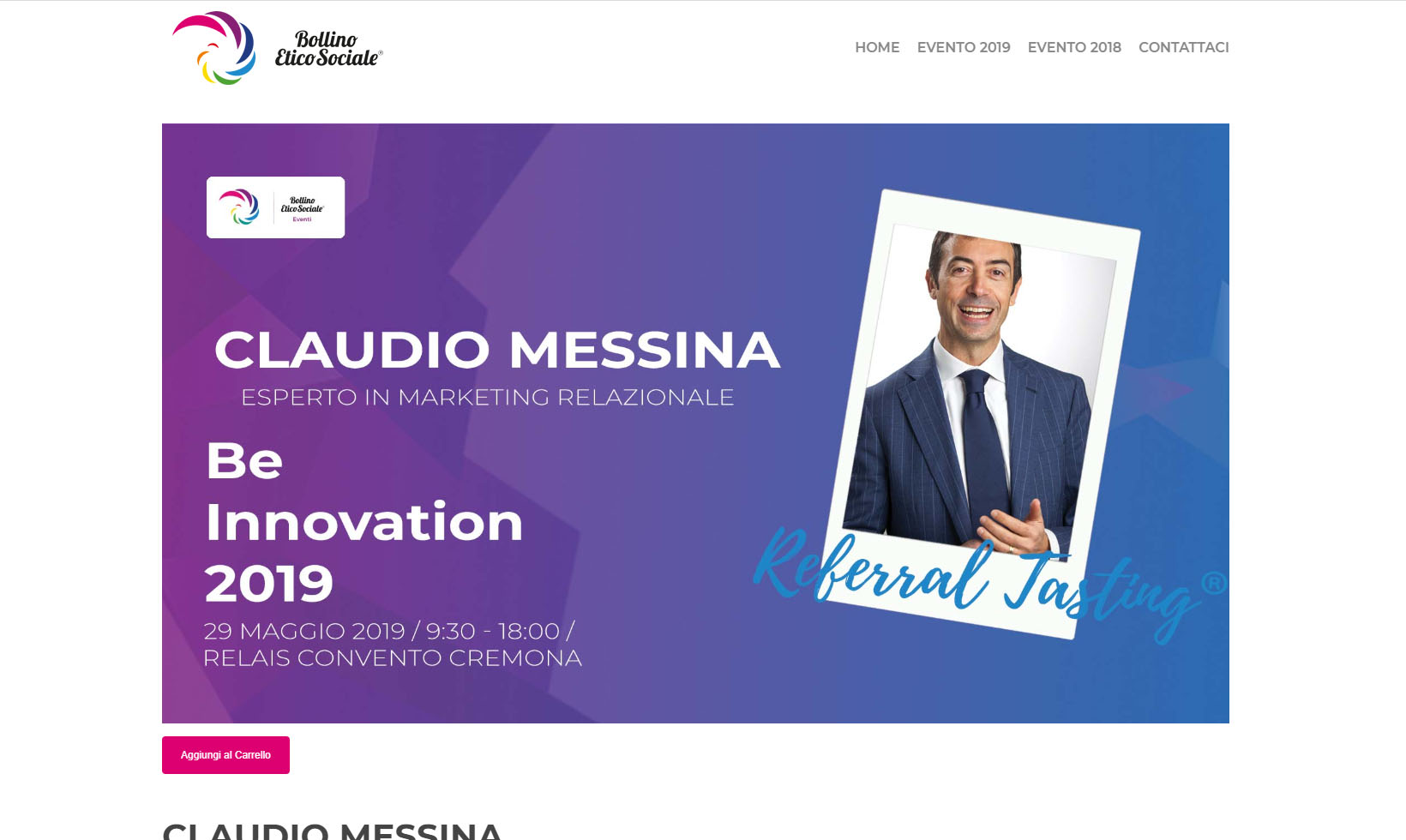 Referral Tasting - Claudio Messina - Bollino Etico Sociale evento - Be Innovation